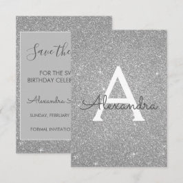 Convites Silver Glitter Sweet 16 Salve a data