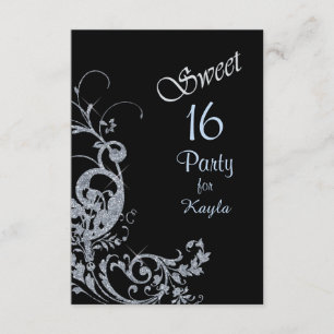 Convites Silver Glitter Swirl Sweet 16 Party