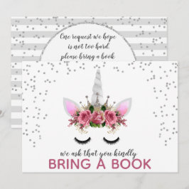 Convites Silver Glitter Unicorn Princesa Traga Um Livro