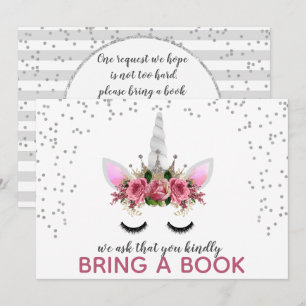 Convites Silver Glitter Unicorn Princesa Traga Um Livro