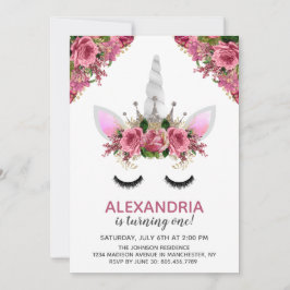 Convites Silver Glitter Unicorn Princess Birthday