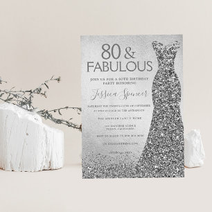 Convites Silver Glitter Vestido 80 e fabuloso aniversário d