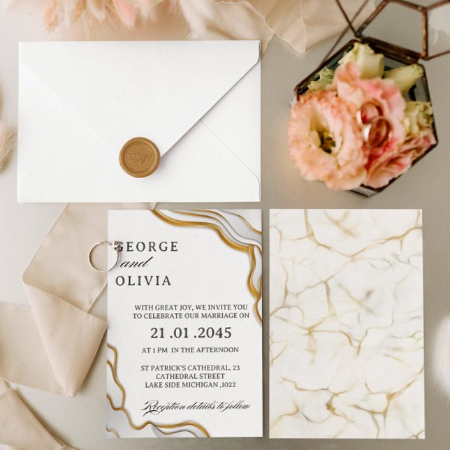 Convites Silver & Gold Abstract Watercolor Wedding (Criador carregado)