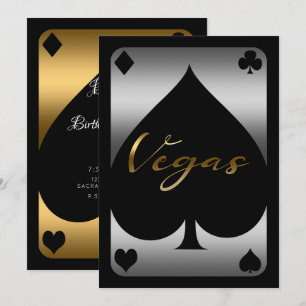 Convites Silver & Gold Spade Cassino Las Vegas Aniversário 