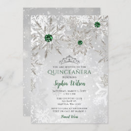 Convites Silver Green Snowflake Princesa Tiara Quinceañera