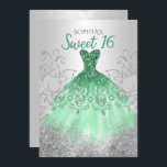 Convites Silver Green Sparkle Dress 16 anos<br><div class="desc">Silver Emerald Green Sparkle Veste Doce Doce 16 Aniversário</div>