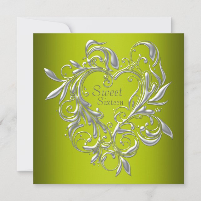 Convites Silver Heart Sage Green Sweet Sessenta Aniversário (Frente)