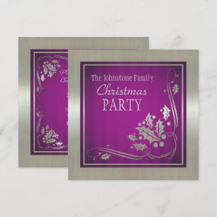 Convites Silver Holly e Swirls no Partido de Natal Roxo