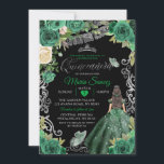 Convites Silver Hunter Green Mexicano Floral Quinceañera<br><div class="desc">Silver Hunter Verde Mexicano Floral Quinceañera Black Background Convite</div>