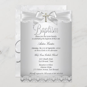 Convites Silver Lace e Cross Baptism Boy ou Girl