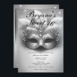 Convites Silver Mascarada Sweet 16 Foto Aniversário<br><div class="desc">Personalize como quiser. Substitua a foto no verso por sua própria foto ou remova a foto juntos.</div>