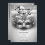 Convites Silver Mascarada Sweet 16 Foto Aniversário<br><div class="desc">Personalize como quiser. Substitua a foto no verso por sua própria foto ou remova a foto juntos.</div>