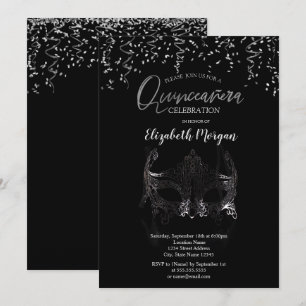 Convites Silver Masque, Confetti Mascarada Quinceañera