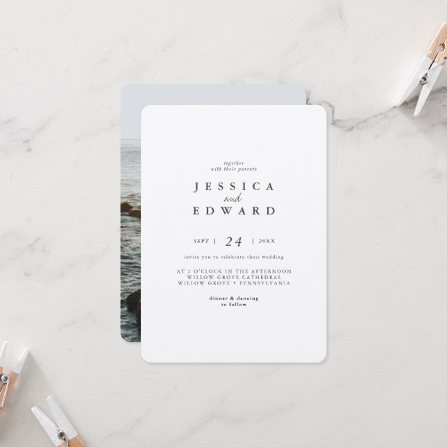 Convites Silver Metálico Simples e Casamento de Foto Preto (Frente/Verso In Situ)