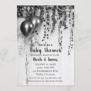 Convites Silver Metallic Balões Rustic Chá de fraldas Ivy