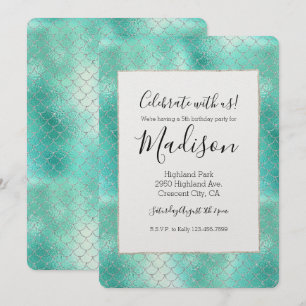 Convites Silver Mint Mermaid Birthday