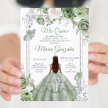 Convites Silver Mis Quince Sage Green Quinceañera<br><div class="desc">Sage Green & Silver Floral Quinceañera Convite Mis Quince Anos,  15 Birthday</div>