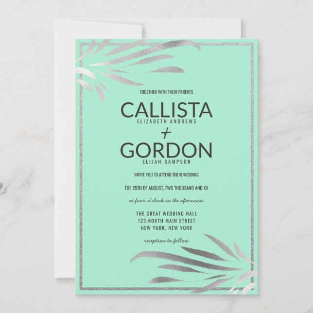 Convites Silver Neo Mint Deixa Casamento De Fronteira Com G (Frente)