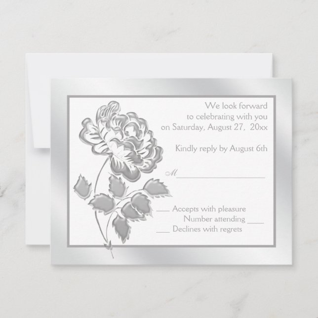 Convites Silver Peony sobre White Reply Card (Frente)