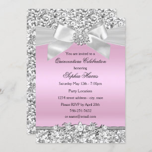 Convites Silver Pink Glitter Jewel Arco Quinceanera Anivers