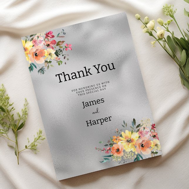 Convites Silver pink orange mint floral theme Thank You (Silver pink orange mint floral theme Thank You )