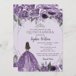Convites Silver Purple Floral Princess Quinceañera