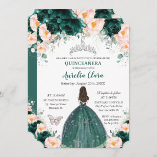 Convites Silver Quinceañera Emerald Blush Princesa Floral