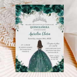 Convites Silver Quinceañera Emerald Green Princesa Floral