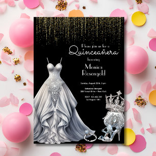Convites Silver Quinceañera Royal Princess Black Birday