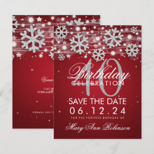 Convites Silver Red aniversário de 40 anos Save Date Winter