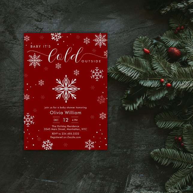 Convites Silver Red Magical Winter Snowflake Baby Shower  (Silver Red Magical Winter Snowflake Baby Shower Invitation)
