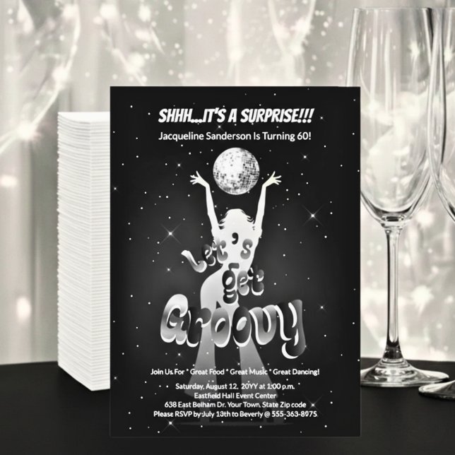 Convites Silver Retro Let's Get Groovy 60th Birthday Party (Criador carregado)