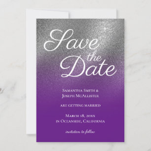 Convites Silver Royal Purple Glitter Ombre Guarde a Data