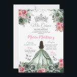 Convites Silver Sage Green e Pink Princess Mis Quince<br><div class="desc">Silver Sage Green e Pink Princess Mis Quince Convite Quinceañera,  Mis Quince 15 Anos,  16ª Borboleta de Aniversário.</div>