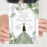 Convites Silver Sage Green Mis Quince 15 Anos Borboleta<br><div class="desc">Quinceañera Sage Green Silver Crown Glitter Convite Mis Quince 15 Anos,  16º Aniversário Borboleta.</div>