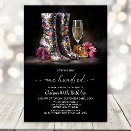 Convites Silver Sequin Boots 100th Birthday Party