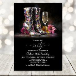 Convites Silver Sequin Boots 60th Birthday Party