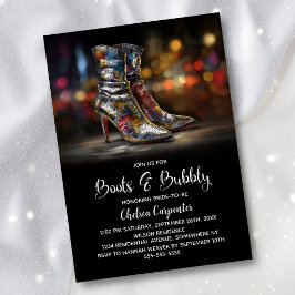 Convites Silver Sequin Boots and Bubbly Bridal Shower