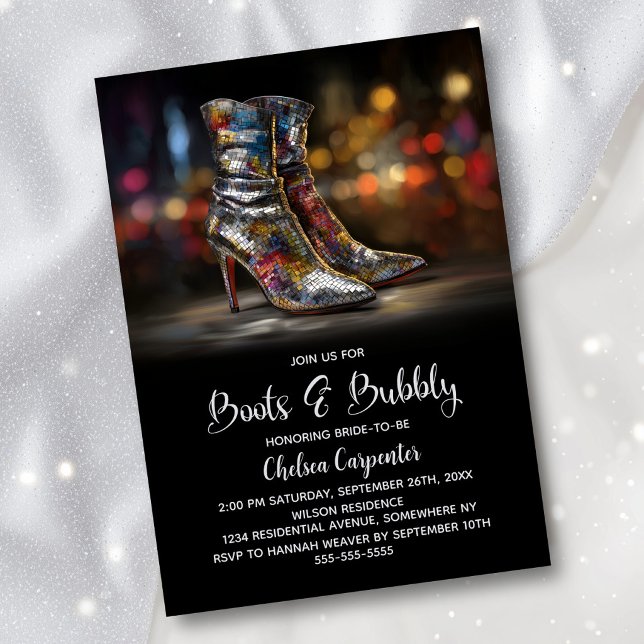 Convites Silver Sequin Boots and Bubbly Bridal Shower (Criador carregado)