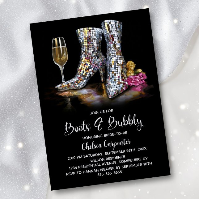 Convites Silver Sequin Boots and Bubbly Bridal Shower (Criador carregado)