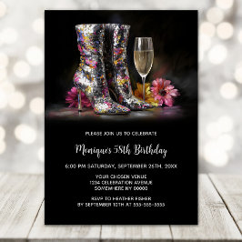 Convites Silver Sequin Boots Any Age Birthday Party