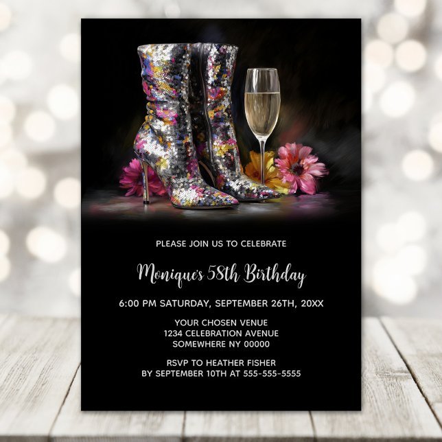 Convites Silver Sequin Boots Any Age Birthday Party (Criador carregado)