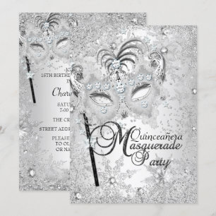 Convites Silver Snowflake Mask Mascarada Quinceanera