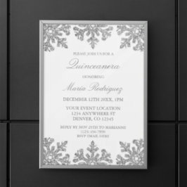 Convites Silver Snowflake Winter Quinceanera