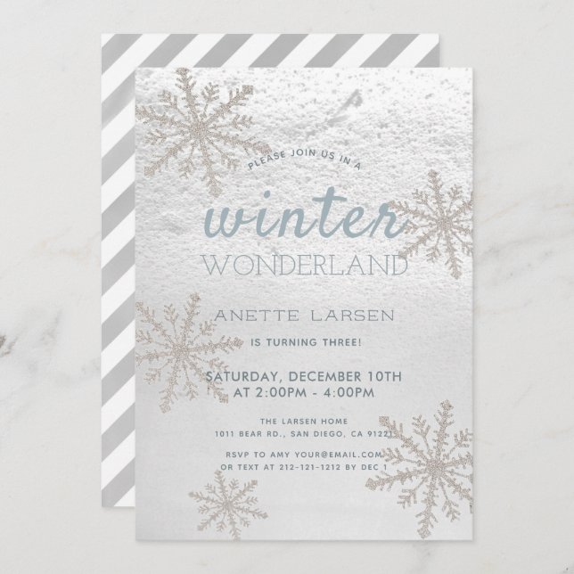 Convites Silver Snowflake Winter Wonderland Birthday (Frente/Verso)