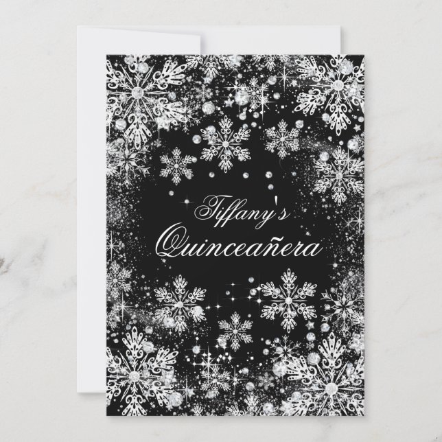 Convites Silver Snowflake Winter Wonderland Quinceanera (Frente)