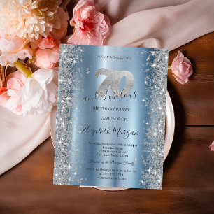 Convites Silver Sparkle Diamantes Azul 70 Aniversário