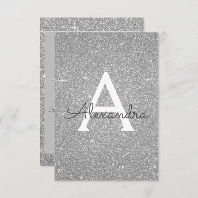 Convites Silver Sparkle Glitter 50ª Festa de aniversário (Frente/Verso)