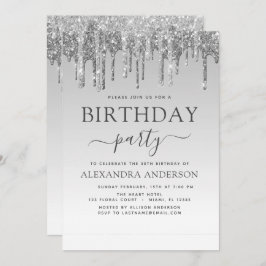 Convites Silver Sparkle Glitter Qualquer Idade Aniversário