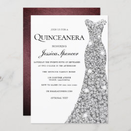 Convites Silver Sparkle Vress Velvet Quinceanera Convide